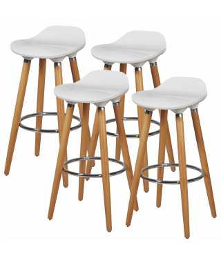 Lot de 4 tabourets de bar - Blanc - Pied metal peinture bois - L 39 x P 33 x H 70 cm - OSLO