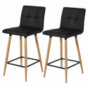 Lot de 2 Tabourets de bar comptoir de cuisine  - Simili noir et pieds bois - L40 x P39 x H63 cm - MARCO