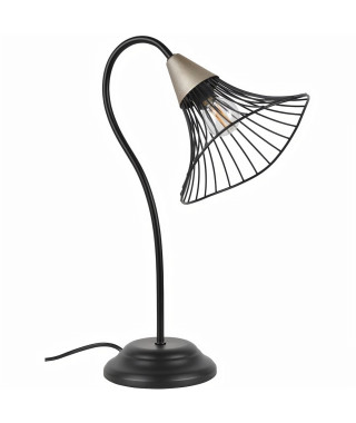 Lampe base ronde - Métal peint - H 37 x Ø 20 x P 26 cm - Noir et laiton