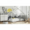 Lit cabane enfant - Bois pin massif - Blanc - Sommier inclus - 90 x 190 cm - ELIAH