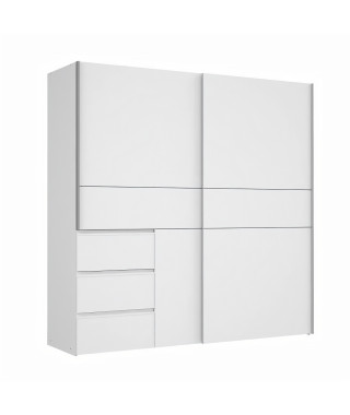 Armoire 2 portes coulissantes 3 tiroirs - Blanc - L 200,1 x P 61,2 x H 200,5 cm - WINN2