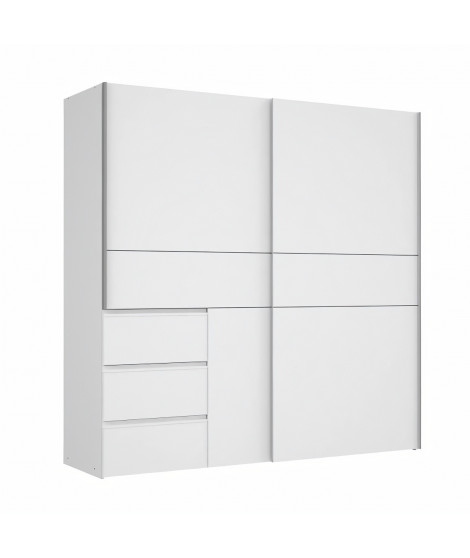 Armoire 2 portes coulissantes 3 tiroirs - Blanc - L 200,1 x P 61,2 x H 200,5 cm - WINN2