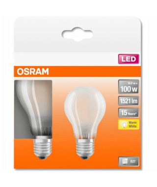 OSRAM Boite de 2 Ampoules LED Standard verre dépoli - 10W équivalent 100W E27 - Blanc chaud