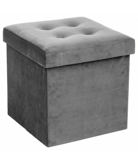 Pouf pliable Lysandre en velours - Gris - L 37,5 x P 37,5 x H 38,3 cm