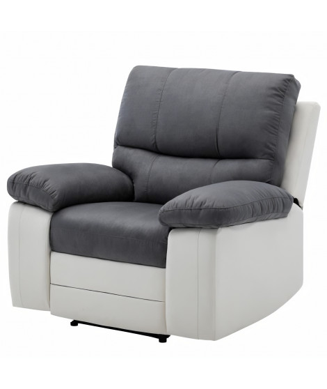 Fauteuil Relax manuel - Tissu gris et Simili blanc - L 109  x P 94/158 x H 83/99 cm - DUSTIN