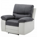 Fauteuil Relax manuel - Tissu gris et Simili blanc - L 109  x P 94/158 x H 83/99 cm - DUSTIN