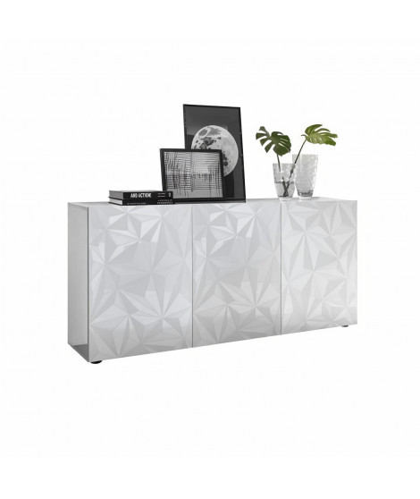 Buffet 3 Portes - Blanc Laqué brillant - L 181 x P 42 x H 84 cm - PARIGI