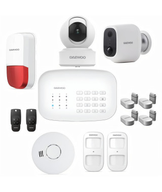 DAEWOO Pack Alarme Wifi / GSM - Modele SA621 Livré Avec 11 Accessoires, 2 Caméras Et 1 Sirene