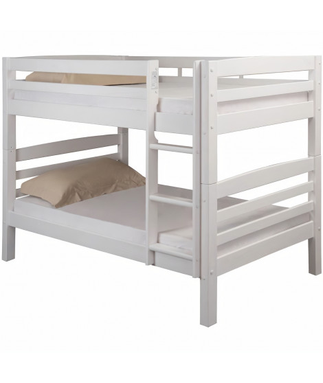 Lit superposés séparables enfant - Bois Pin massif - Blanc - Sommiers inclus - 2 x 90 x 190 cm - HOOCK