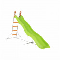 Toboggan PYROU de 3,32m de glisse , coloris vert avec 4 echelons anti-dérapant coloris orange, structure métal coloris gris.