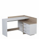 Bureau d'angle 3 tiroirs - Décor chene et blanc - L 128,5 x P 105,7 x H 83,2 cm - THALES