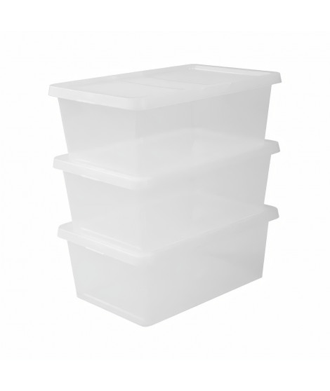 IRIS OHYAMA Set de 3 boîtes de rangement avec couvercle NCB-11 - 3x 11 L - L40 x l27 x H150 cm - Transparent