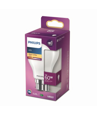 Philips ampoule LED Equivalent 60W B22 Blanc chaud non dimmable, verre