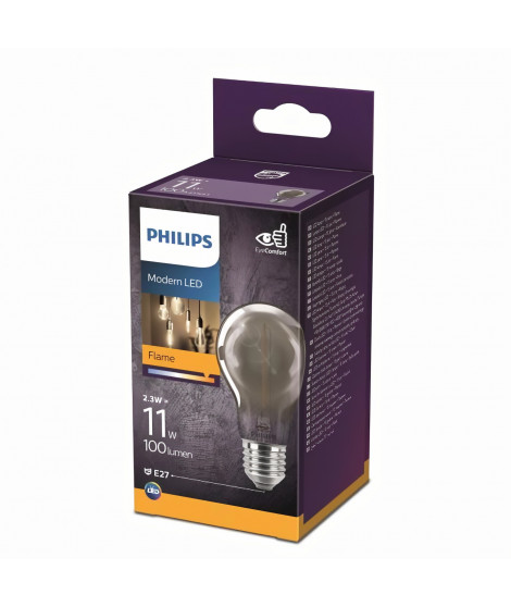 Philips ampoule LED Equivalent 11W E27 Blanc chaud smoky non dimmable, Verre