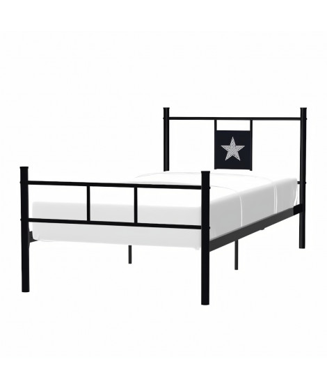 Lit enfant en métal laqué époxy - Noir - Sommier inclus - 90x190 cm - STAR