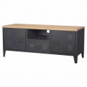 Meuble TV avec 2 grandes portes 1 petite porte 1 espace de stockage - En métal et plateau imitation bois - MODULO