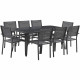 Ensemble repas de jardin 6 personnes - structure acier - Table 180x90 cm avec plateau en verre + 6 fauteuils pliants