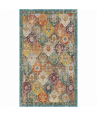 NAZAR Tapis EMA vintage coloré - 120 x 170 cm - Bleu, beige et rouge