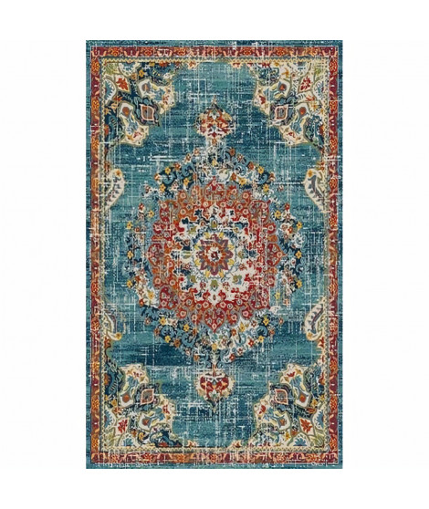 NAZAR Tapis EMA vintage coloré - 120 x 170 cm - Bleu, beige et rouge