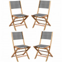 Lot de 4 chaises de jardin en bois d'acacia FSC et assise textilene - 50 x 57 x 90 cm - Gris