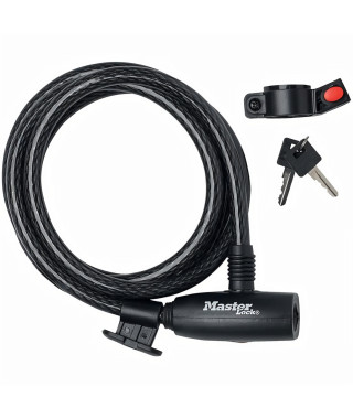 MASTER LOCK Cable Antivol Vélo [1,8 m Câble] [Clé] [Extérieur] [Support Fixation Vélo] 8232EURDPRO