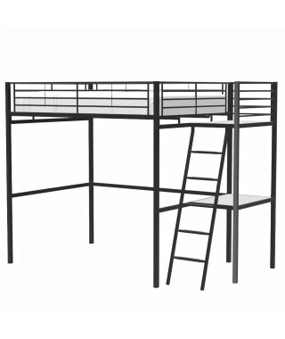 Lit mezzanine avec bureau en métal époxy - Noir - Sommier inclus - 140x190 cm - OXFORD