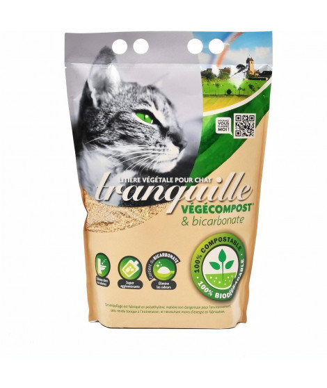 TRANQUILLE Litiere végétale végécompost et biocarbonate pour chat - 4 l