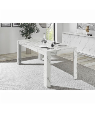 Table de Salle a Manger rectangulaire - Blanc marbre - L 180 x P 90 x H 79 cm - MARMO