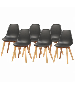 SACHA Lot de 6 Chaises pieds en Hévéa - Noir - L 46 x P 53 x H 82