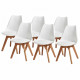 BJORN Lot de 6 chaises pieds en Hetre - Simili Blanc - L 48,5 x P 58 x H 83 cm