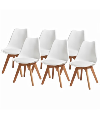 BJORN Lot de 6 chaises pieds en Hetre - Simili Blanc - L 48,5 x P 58 x H 83 cm