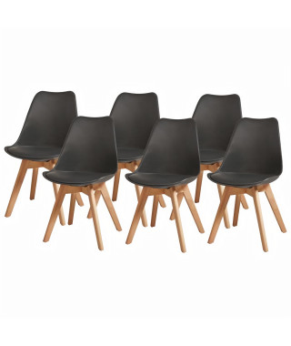 BJORN Lot de 6 chaises pieds en Hetre - Simili Noir - L 48,5 x P 58 x H 83 cm