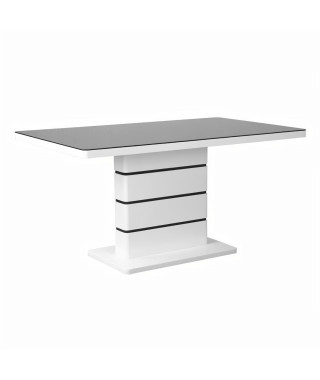 Table de séjour 150x90 cm - Laqué blanc et verre noir - STRIPES