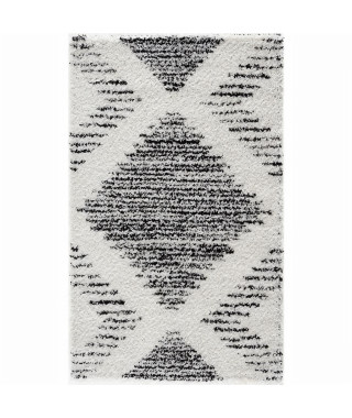 NAZAR Tapis de salon Shaggy longues meches style Berbere - 120 x 160 cm - Blanc et creme