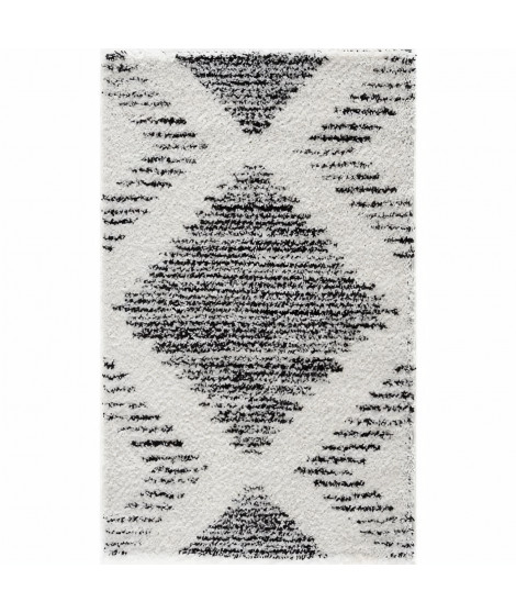 NAZAR Tapis de salon Shaggy longues meches style Berbere - 120 x 160 cm - Blanc et creme