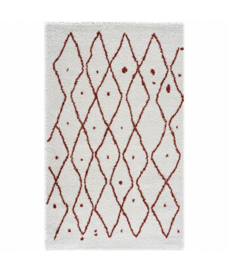 NAZAR Tapis de salon Shaggy longues meches style Berbere - 120 x 160 cm - Blanc et terracotta