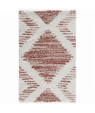 NAZAR Tapis de salon Shaggy longues meches style Berbere - 120 x 160 cm - Blanc et terracotta