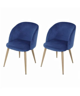 Lot de 2 chaises en velours bleu - Pieds en métal - L 55 x P 45 x H 99 cm - CURVY