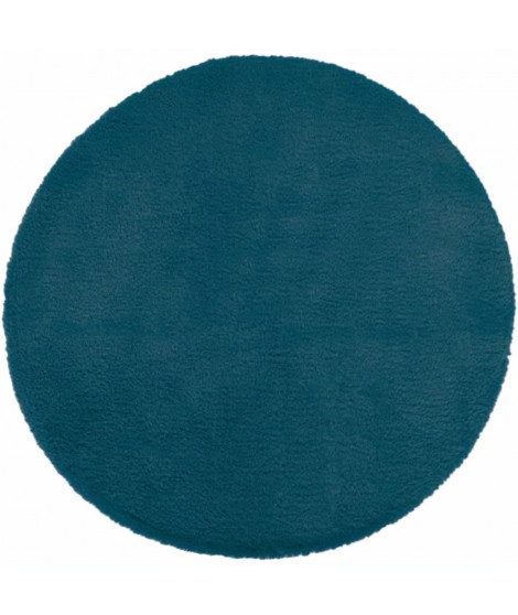 Tapis doux effet fourrure - Bleu canard - D 80 cm