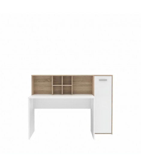 Bureau gauche/droite 1 porte - Décor Blanc mat et chene sonoma - L 158 x P 60 x H 116 cm - ERIADU