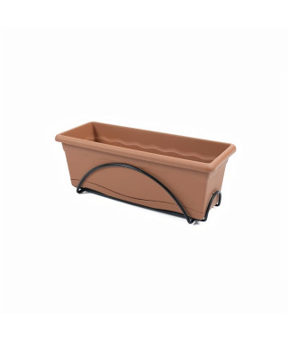 PLASTIKEN Jardiniere 50x20cm avec plateau et support balcon - Terracotta