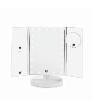YOGHI Miroir Grossissant Triptyque pliable 21 LED - Lumiere blanc
