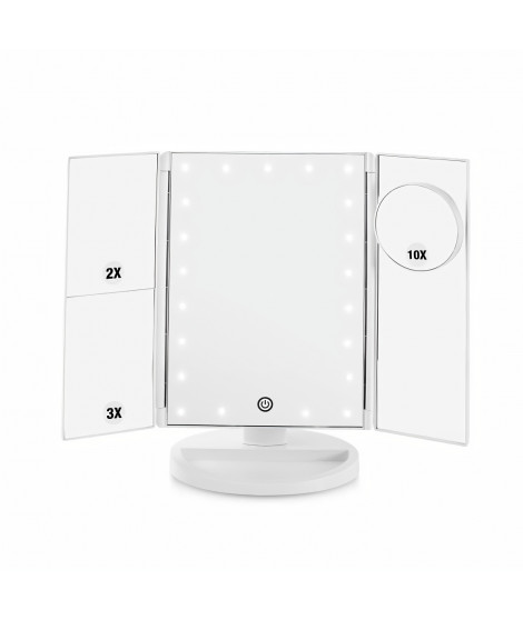 YOGHI Miroir Grossissant Triptyque pliable 21 LED - Lumiere blanc