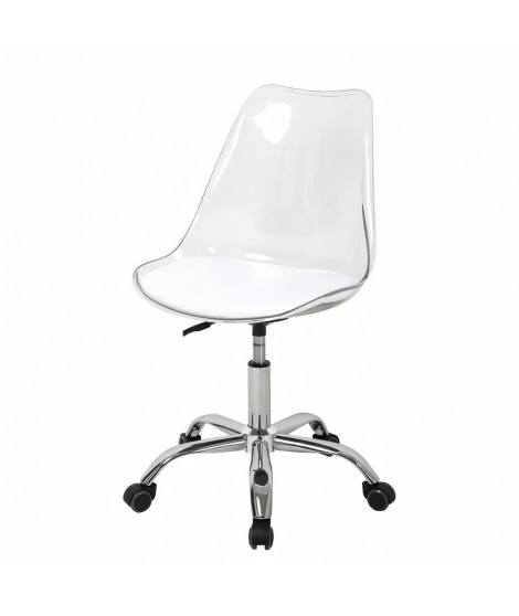 Chaise de bureau - Coque transparente et coussin blanc - L 52 x P 52 x H 88 cm - RONNY