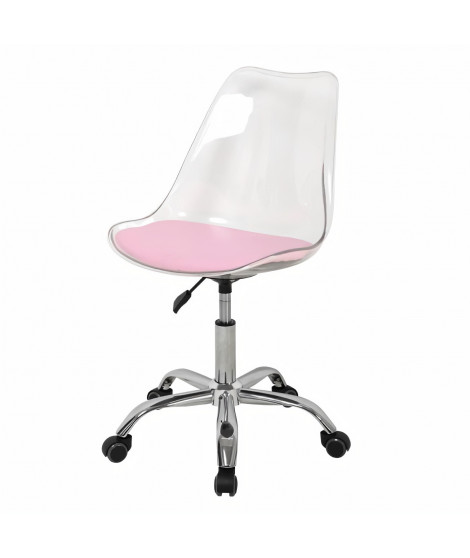 Chaise de bureau - Coque transparente et coussin rose - L 52 x P 52 x H 88 cm - RONNY