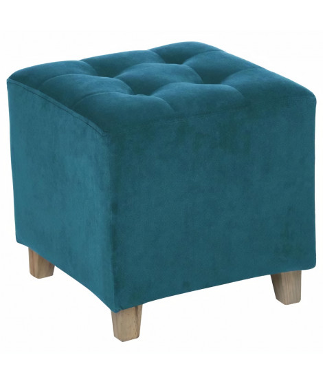 Pouf en velours Duck Leandre - bleu canard- L 35 x P 33,5 x H 35 cm