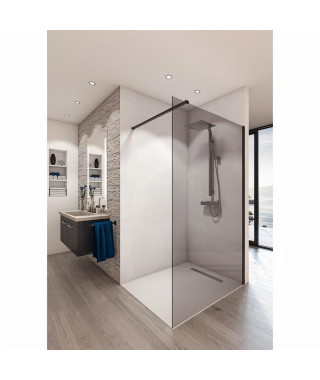 SAINT-GOBAIN Paroi de douche en kit BALEARES GREY -Verre Timeless 8 mm trempé - L.140 cm x H.198 cm - Profilé  noir mat