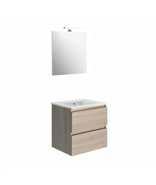 Ensemble Meuble de salle de bain 2 tiroirs - Décor chene - L 60 cm - LAGOON