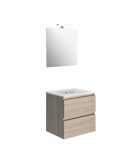 Ensemble Meuble de salle de bain 2 tiroirs - Décor chene - L 60 cm - LAGOON