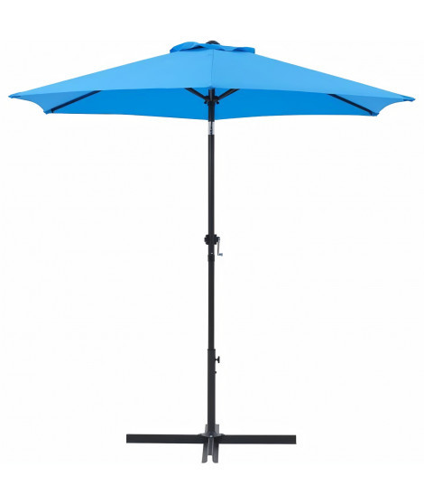 Parasol droit rond diam 2,5 m - inclinable & avec manivelle - Mât aluminium et toile polyester 160g - Bleu